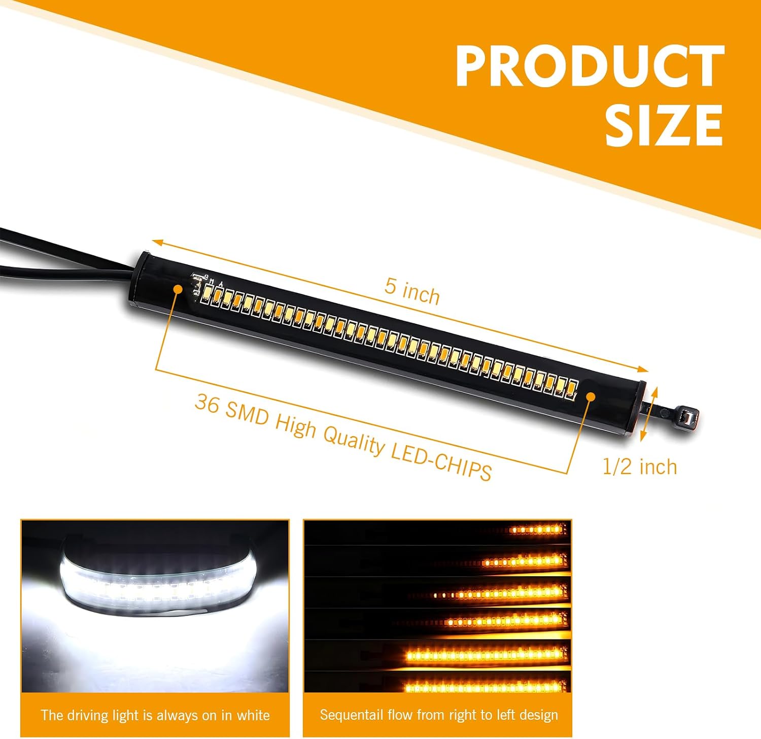 2PCS Motorcycle LED Turn Signal Light, Switchback LED Turn Signals, Motorcycle Front Turns Signals, Flexible Dual-Color Switchback LEDs Strip Bar, Universal for Motorbike