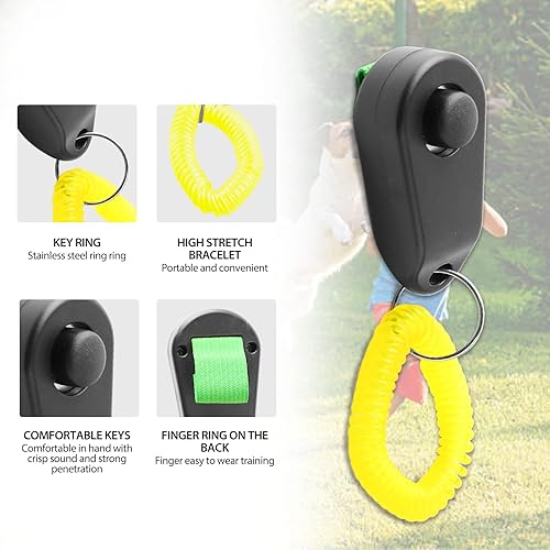 Miniatura 4 de Clicker de entrenamiento para perros, duradero y ligero para entrenamiento de mascotas con anillo para el dedo y correa de muñeca, clicker para