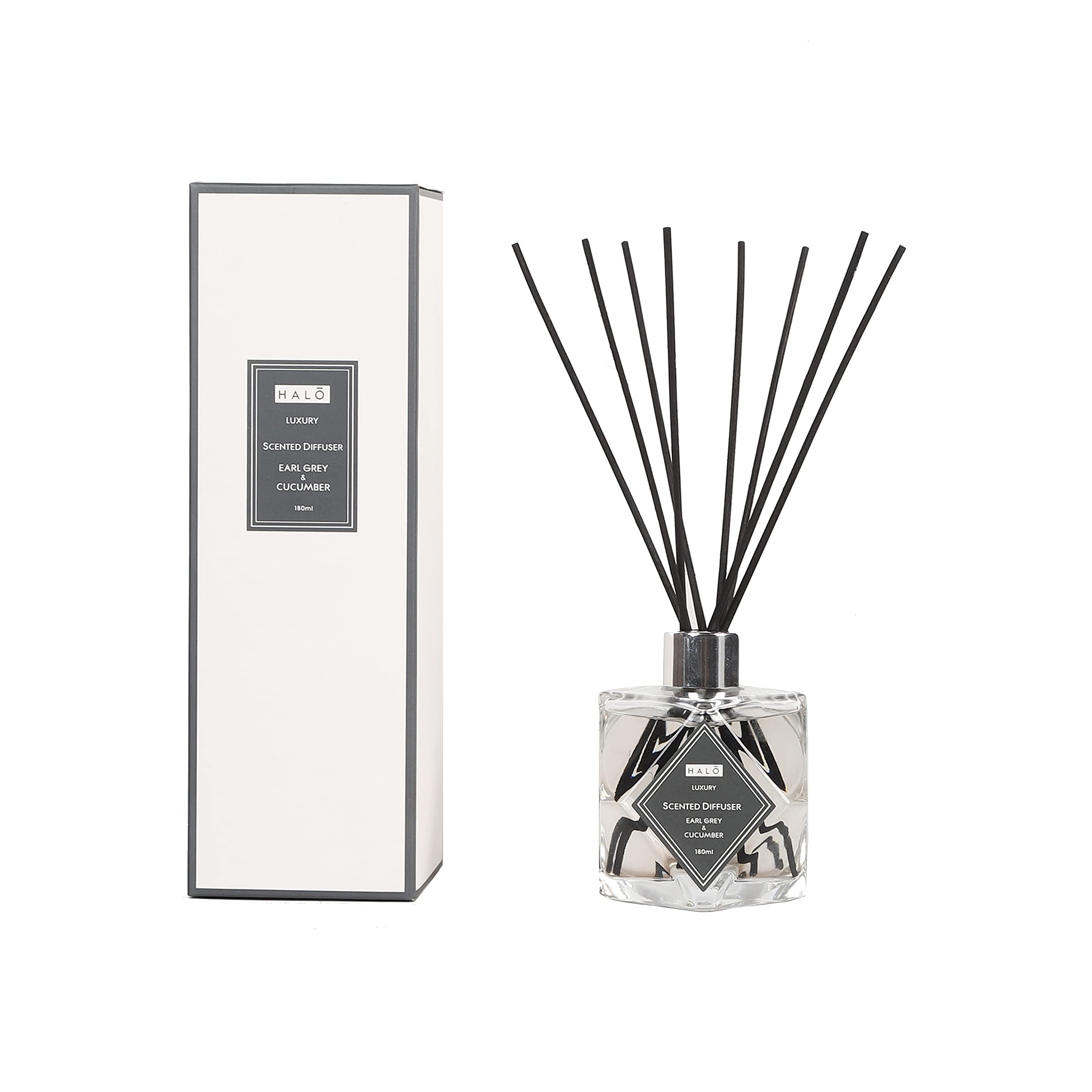 Sleepdown Halo Reed Diffuser - Earl Grey and Cucumber - 180ml - Up to 10 Weeks of Fragrance