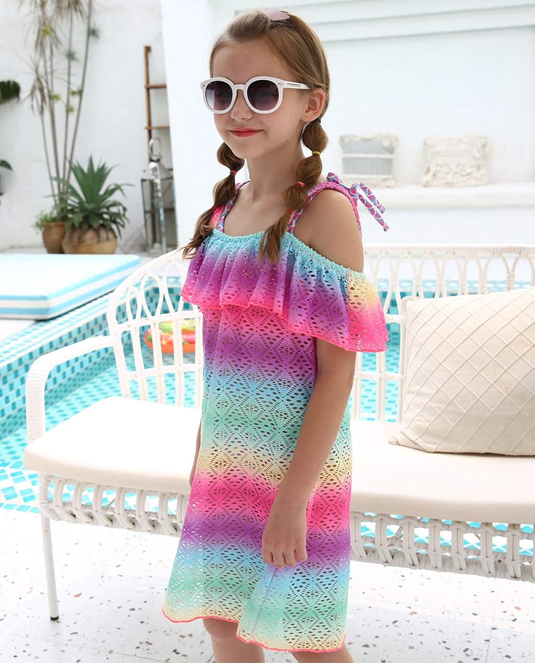 iDrawl Girls' Cover-ups Swimsuit Beach Dress, Off Shoulder Ruffle Swimming Cover Up: Clothing, Shoes & Jewelry