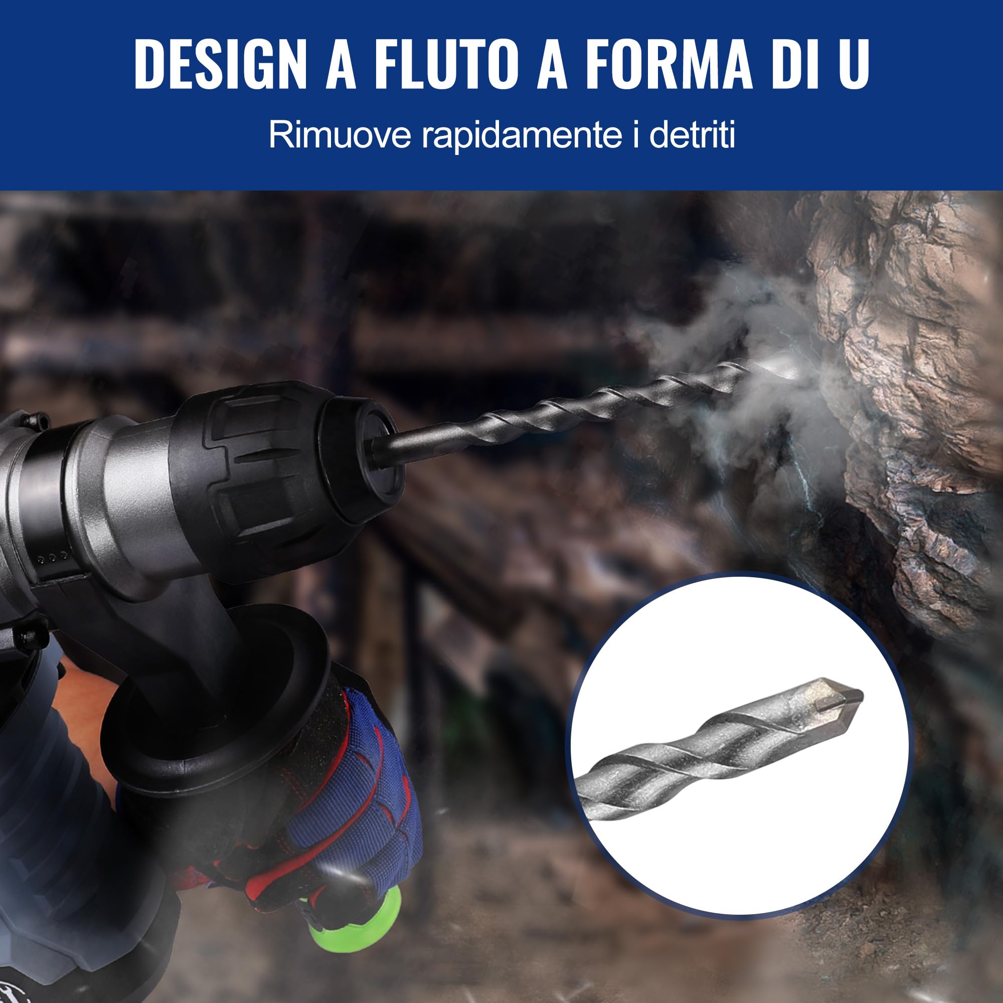 WORKPRO Set di Punte e Scalpelli SDS Plus da 17 Pezzi, Accessori per Trapano a Percussione, con Custodia, per Calcestruzzo, Piastrelle, Mattoni, Cemento, Pietra e Muratura