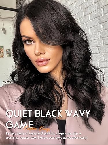 Miniatura 10 de Nnzes Pelucas con flequillo para mujer, largas y onduladas, encantadoras, pelucas sintéticas con flequillo de cortina, pelucas onduladas naturales