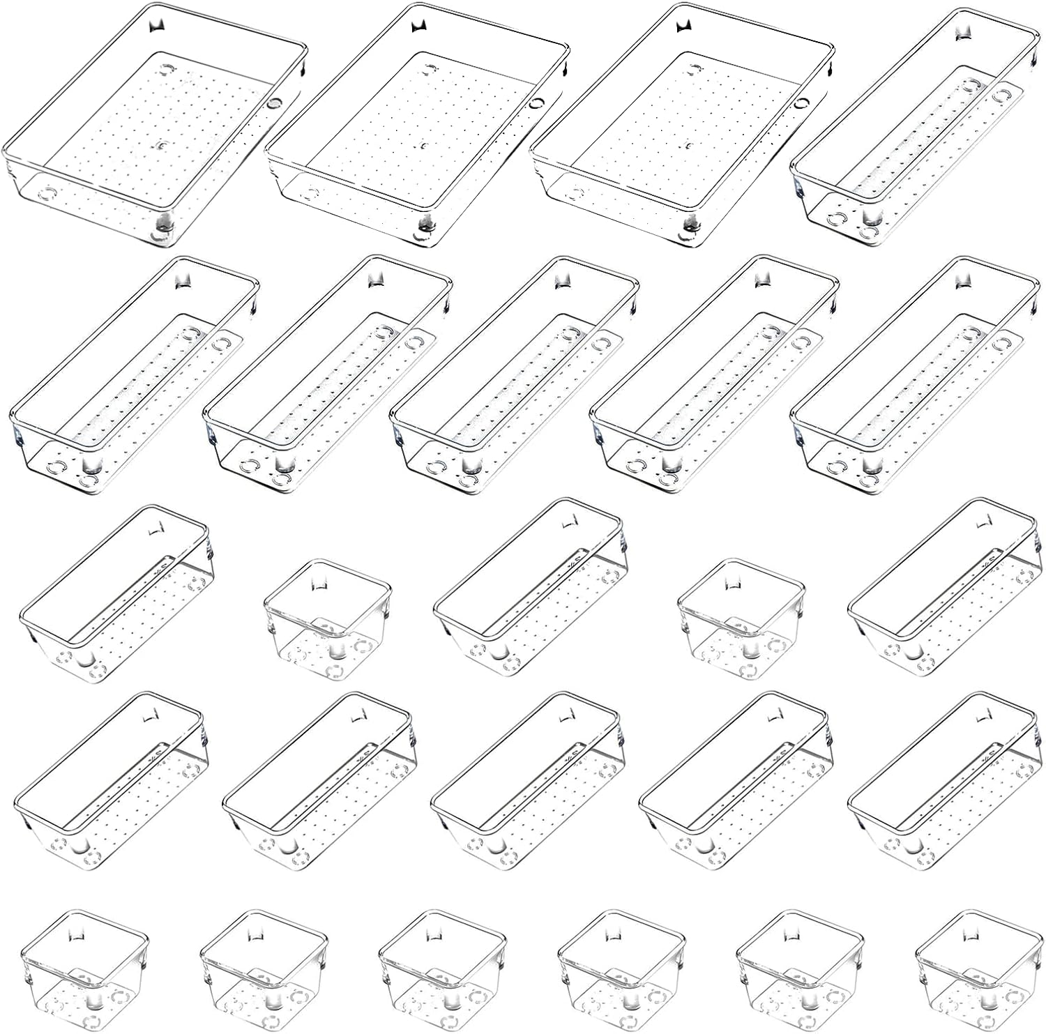 25 Pieces Clear Drawer Organizers, Plastic Desk Drawer Organizers Stackable Bathroom Drawer
