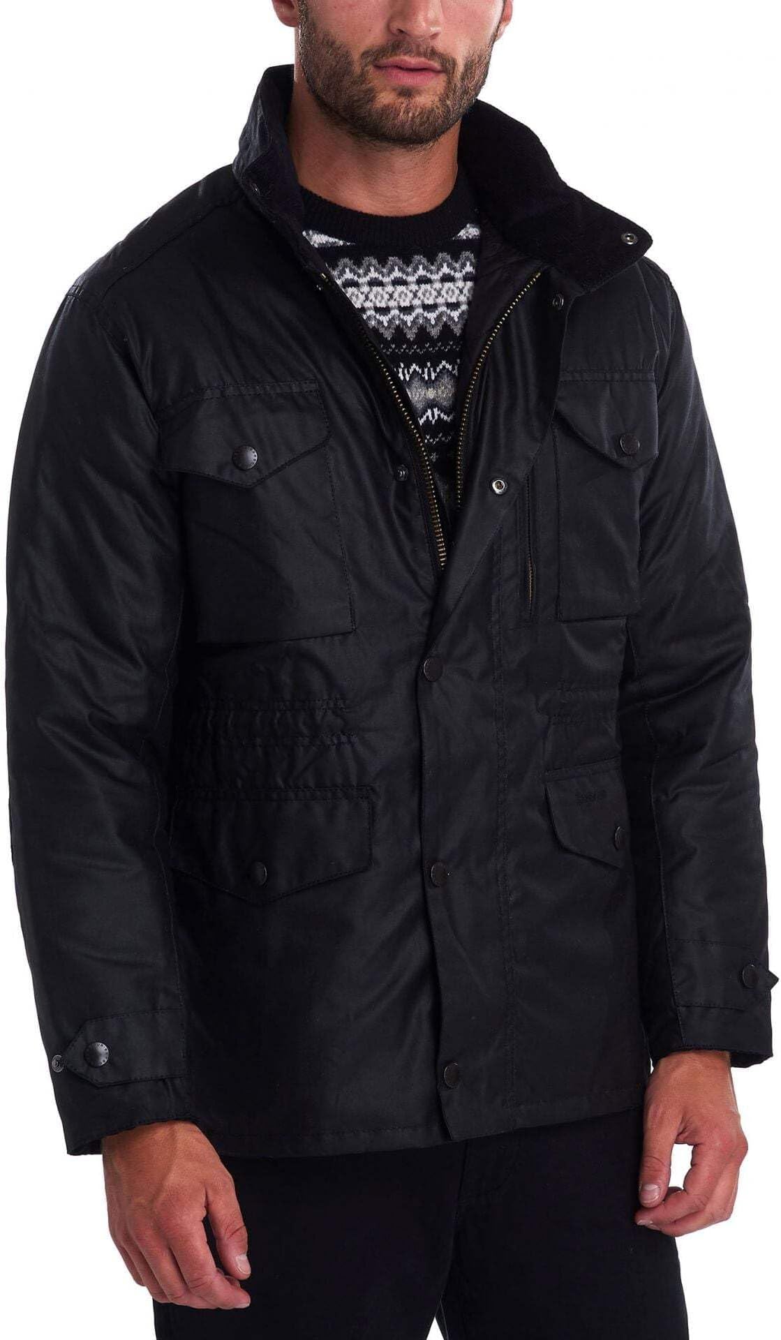 Barbour Mens Sapper Coated Hooded Jacket Black XL
