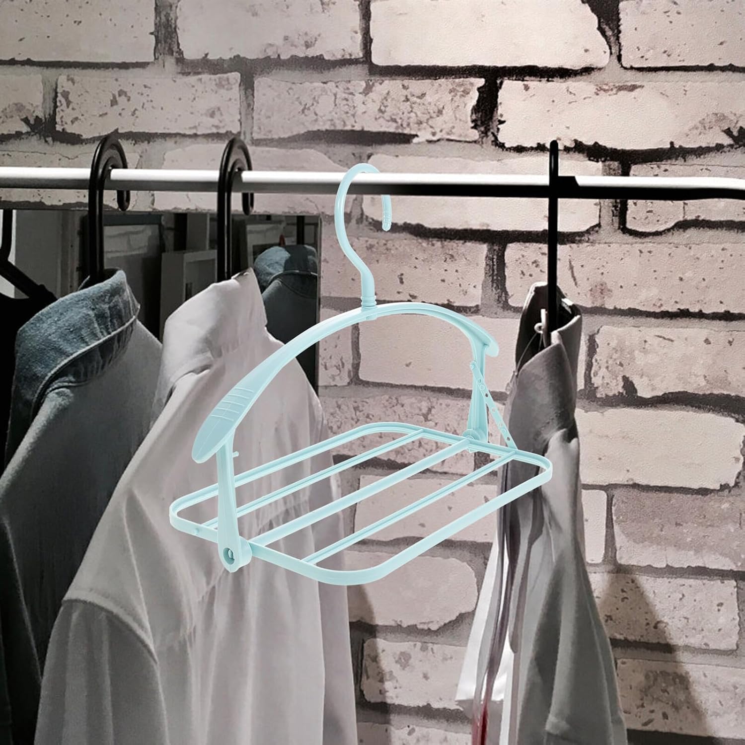 ULTECHNOVO Multi-Functional Pants Rack Hanger Racks for Clothes Scarf, Rotatable Foldable Thickened Plastic Pants Hangers, Non-Slip Drying Organizer for Closet, 4pcs (2 White + 2 Blue)