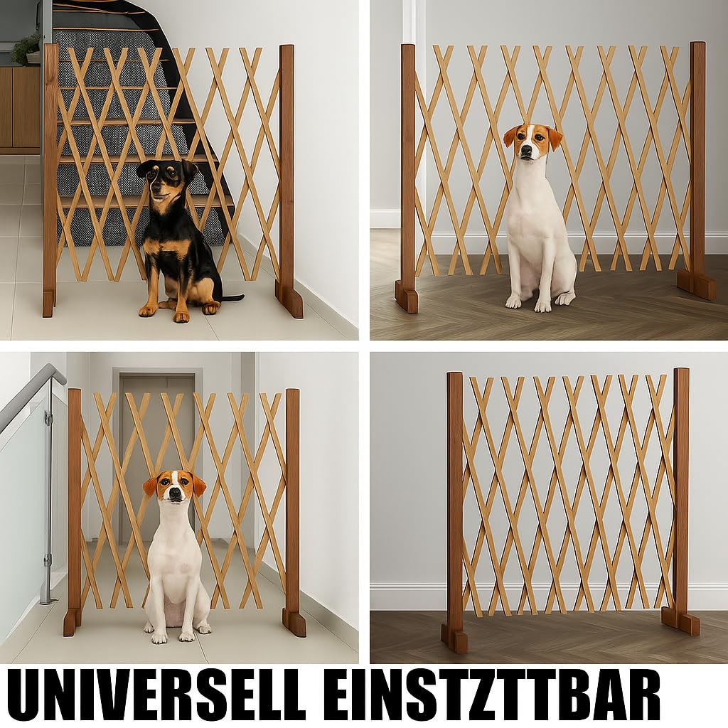 Treppenschutzgitter für Hunde - Absperrgitter - Türschutzgitter - Hundeschutzgitter - Hundebarrieren - verstellbar Trennwand - ohne Bohren - 30-117cm breit - aus Holz
