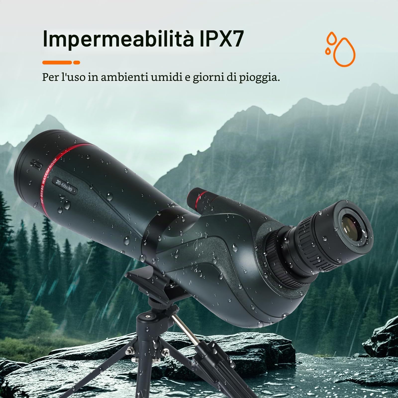 Svbony SV406 20-60x80mm Cannocchiale, HD FMC BAK4, Doppia Messa a Fuoco, 1,25'' Oculare Rimovibile, IPX7 Impermeabile, con Treppiede, Borsa, per Birdwatching, Animali Selvatici, Paesaggi, Tiro a Segno