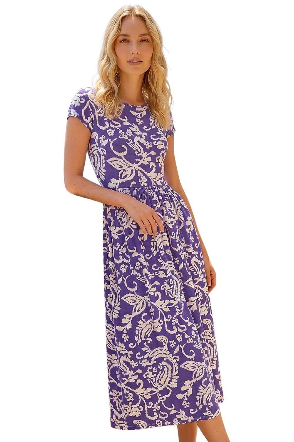 Roman Women's Purple Abstract Print Pocket Midi Dress In | Size: 14