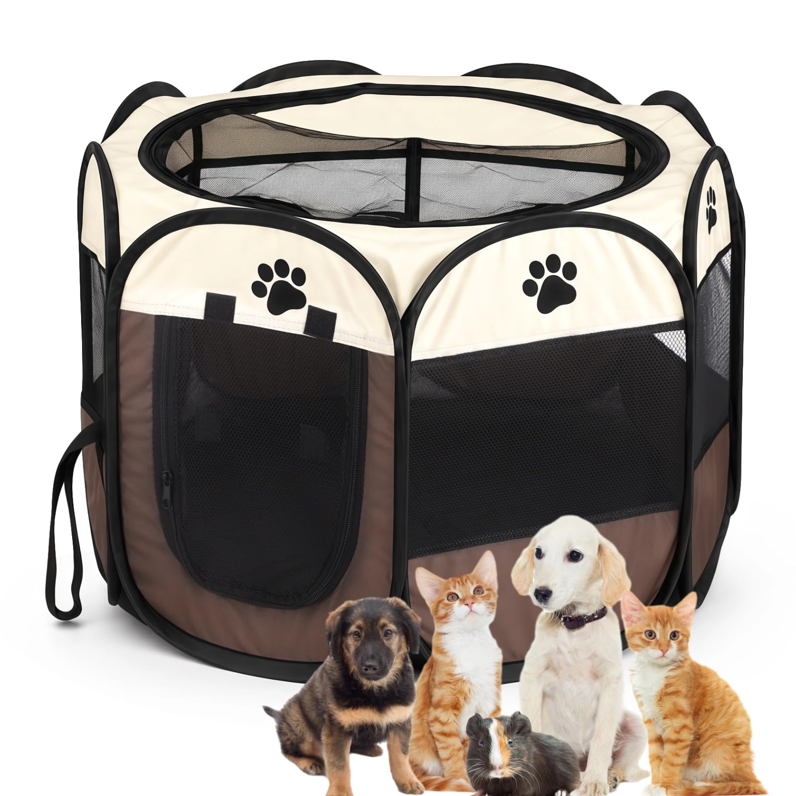 Foldable Pet Playpen, 28.7 x 28.7 x 16.9 in Dog Playpen with Mesh Windows, 8-Panel Breathable Mesh Fabric Cat Play Cage for Small Dogs Kittens, Portable for Indoor Outdoor Use