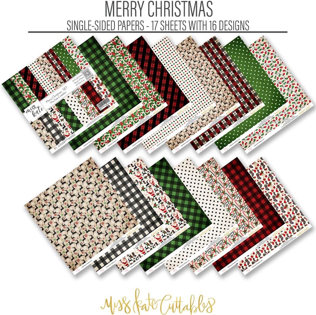 Die Cuts & Paper Set – Merry Christmas – For A Vintage Snowflake Winter- 16 Single-Sided 12"x12" Sheets & Over 60 Coordinating Die Cuts - Scrapbook - by Miss Kate Cuttables