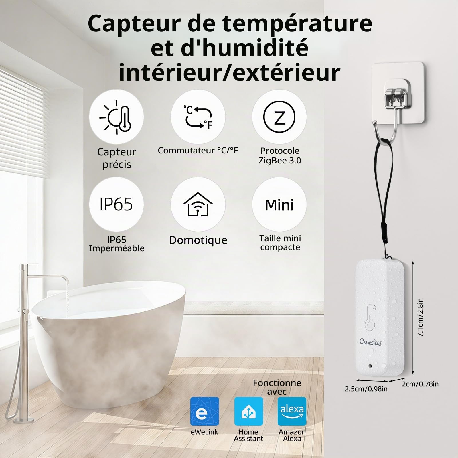 Capteur ZigBee de Température et d'humidité Intelligent IP65, Lot de 3 | ZigBee 3.0 Thermomètre Hygromètre Intérieur Extérieur pour Domotique, ZigBee Hub Requis, Compatible avec Alexa,Home Assistant