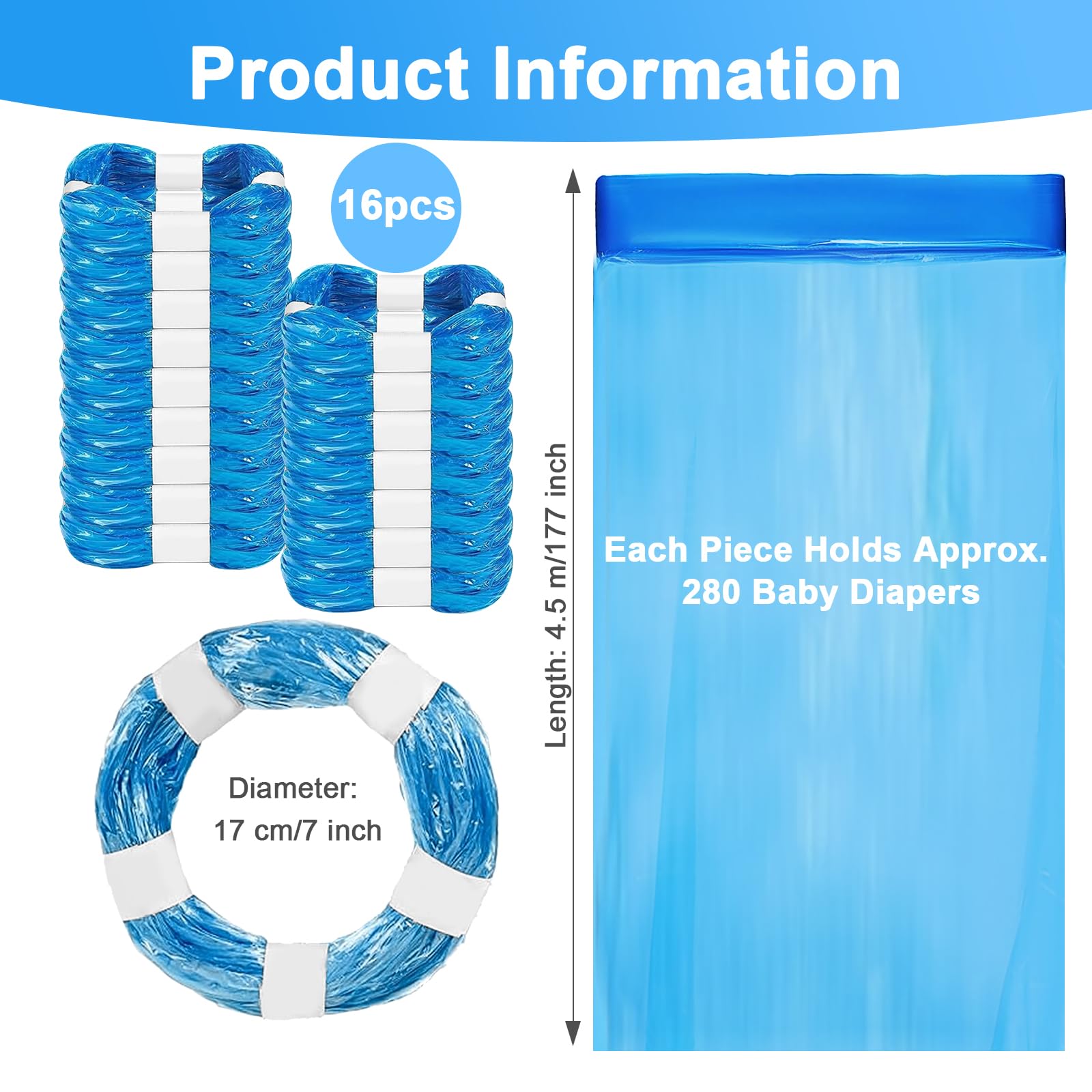 16 Piezas Recambios para Contenedor de Pañales, Compatibles con Tommee Tippee y Angelcare, Bolsas de Papelera para Bebé con Aroma a Limón, Casete para Twist & Click, Litter Locker II - 3