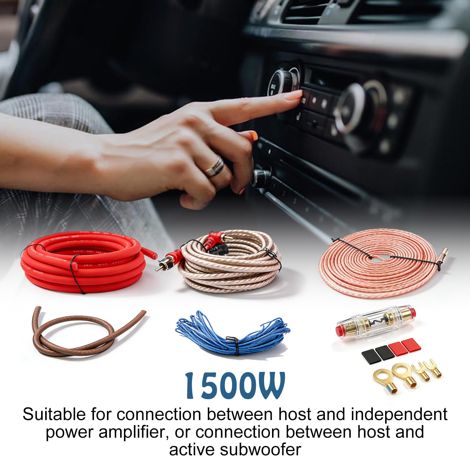 BYZESTY Set di cavi per subwoofer 4GA, 5 m, set di cavi amplificatori, per auto, set di connettori per amplificatore, set di collegamento per la modifica audio per auto