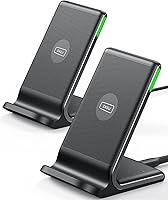 INIU 15W Qi Fast Wireless Charging Stand 2-Pack, Sleep-Friendly Adaptive Light, Case-Friendly for iPhone 16/15/14 Samsung S22/S21 (45Min Faster Charge)