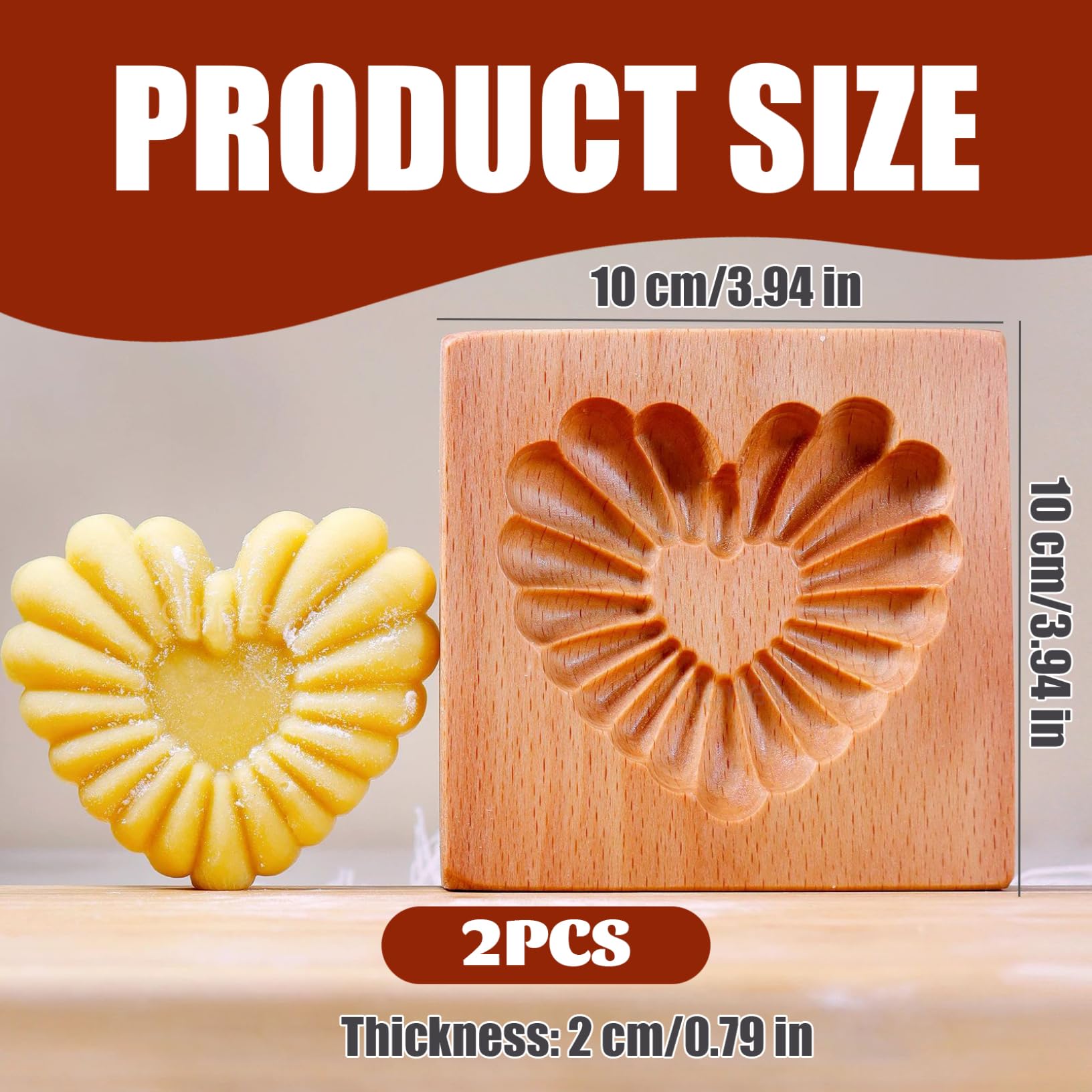 Keksausstecher, Plätzchenformen aus Holz, Kekse, Weihnachtsplätzchenformen, 2 Stück, Keksformen, 4 x 1, Herzform, Keksausstecher, Sandwich-Keks-Backformen