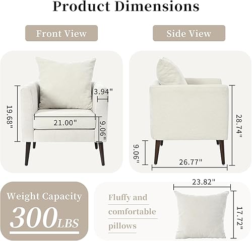 Miniatura 55 de Silla decorativa moderna, sillón tapizado con almohada, sofá individual de tela con asiento de salón y patas de madera, silla decorativa para sala