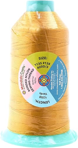Miniatura 543 de Mandala Crafts Hilos de coser resistentes de nailon consolidado, hilo para tejer jeans de cuero, hilos de tapicería marina al aire libre, Beige