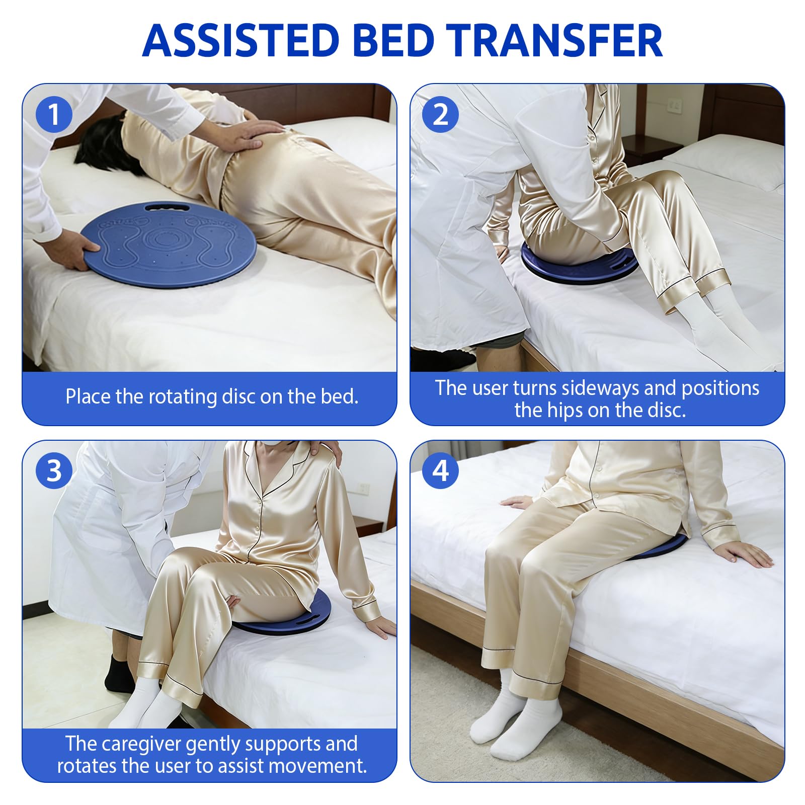 Disque de Transfert Pivotant, Aide au Transfert Antidérapante Portable, Double Structure, ABS + Plastique Technique, Étanche, Avec Poignée, 150 kg, Aide à la Mobilité pour Soins à Domicile (Bleu)