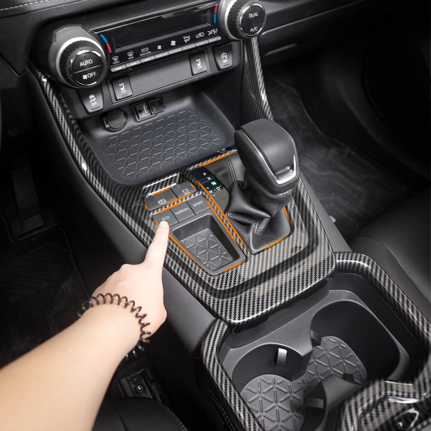 Bomely Fit Rav4 Gear Shift Panel Cover Trim Cup Holder Panel Cover Interior Decoration Panel Frame Cover for Toyota Rav4 2019 2020 2021 2022 Accessories (Glossy Carbon Fiber Pattern, Set of 12 Pcs)