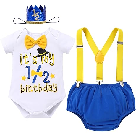 Baby Boys 1st Birthday Cake Smash Outfit - 4 Piece Set