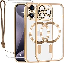 Lafunda Coque pour iPhone 15 Pro Max avec 2×Verre Trempé et Caméra Protecteur, Coque avec MagSafe Magnétique pour iPhone 15 Pro Max Film Protection D'écran Transparente Coque Aimantée Or