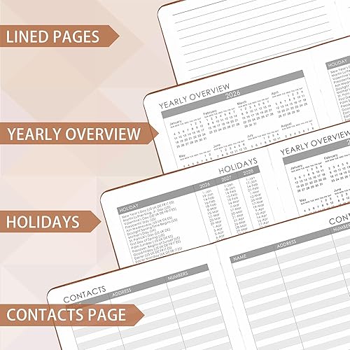 Miniatura 5 de Agenda 2026, agenda semanal y mensual 2026, enero de 2026 a diciembre de 2026, 5.7 x 8.4 pulgadas, papel grueso, cubierta de cuero, soporte para