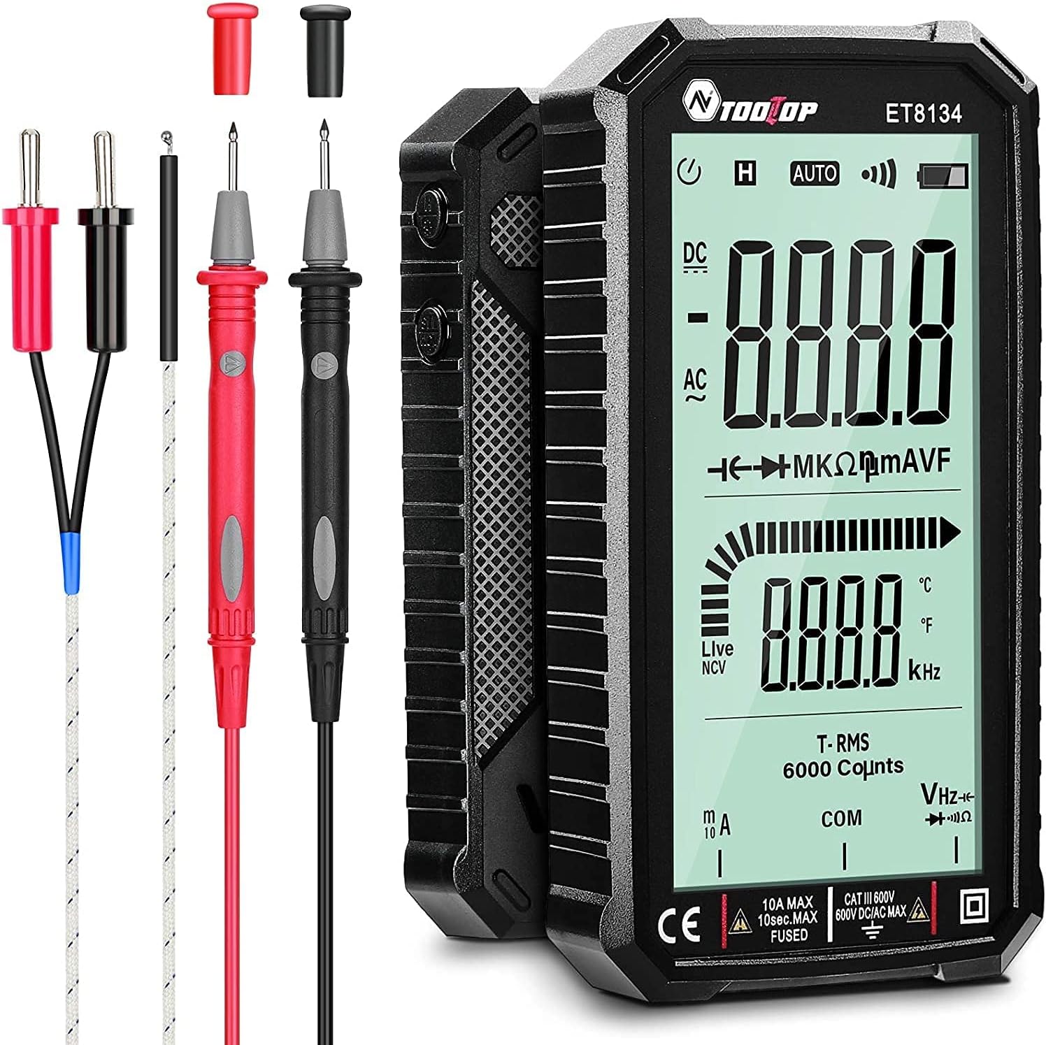 Elikliv Digital Multimeter, 4.7 Inch Large Screen Multimeter Tester TRMS 6000 Counts Voltmeter Auto-Ranging Fast Measures Voltage Current Amp Resistance Diodes Continuity Duty-Cycle Capacitance Temp