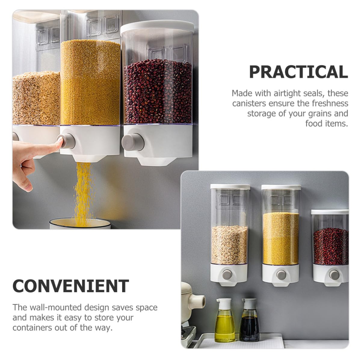 Uonlytech Depósito de Almacenamiento Mural Hermético 2 Piezas 1L 15L Transparente para Harina y Legumbres Dosificador a Presión Contenedor Cocina Organizado para Cereales y Granos Secos