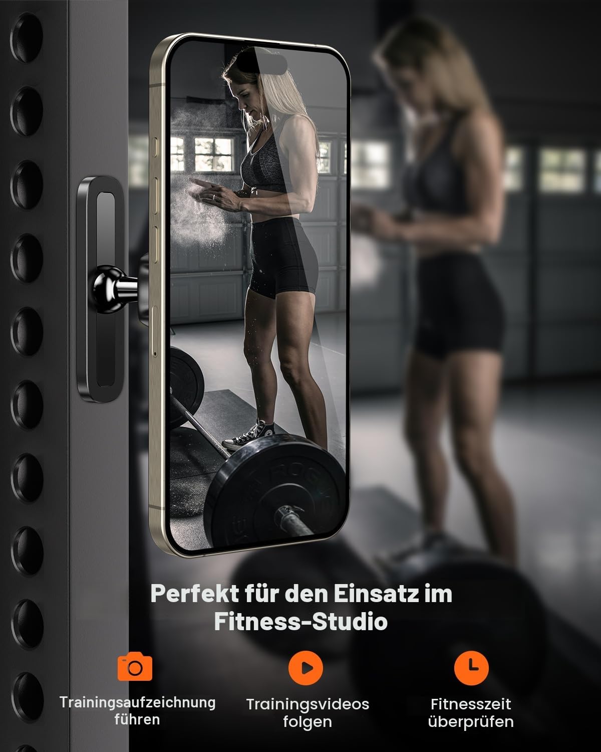 APPS2Car Handyhalterung Fitness für Magsafe, Magnetische Handy Halterung für Fitnessstudio, Laufband, Heimtrainer & Krafttraining Ckompatibel mit 4.7-6.5" Smartphones,Legierungsbasis & Gelenk,schwarz