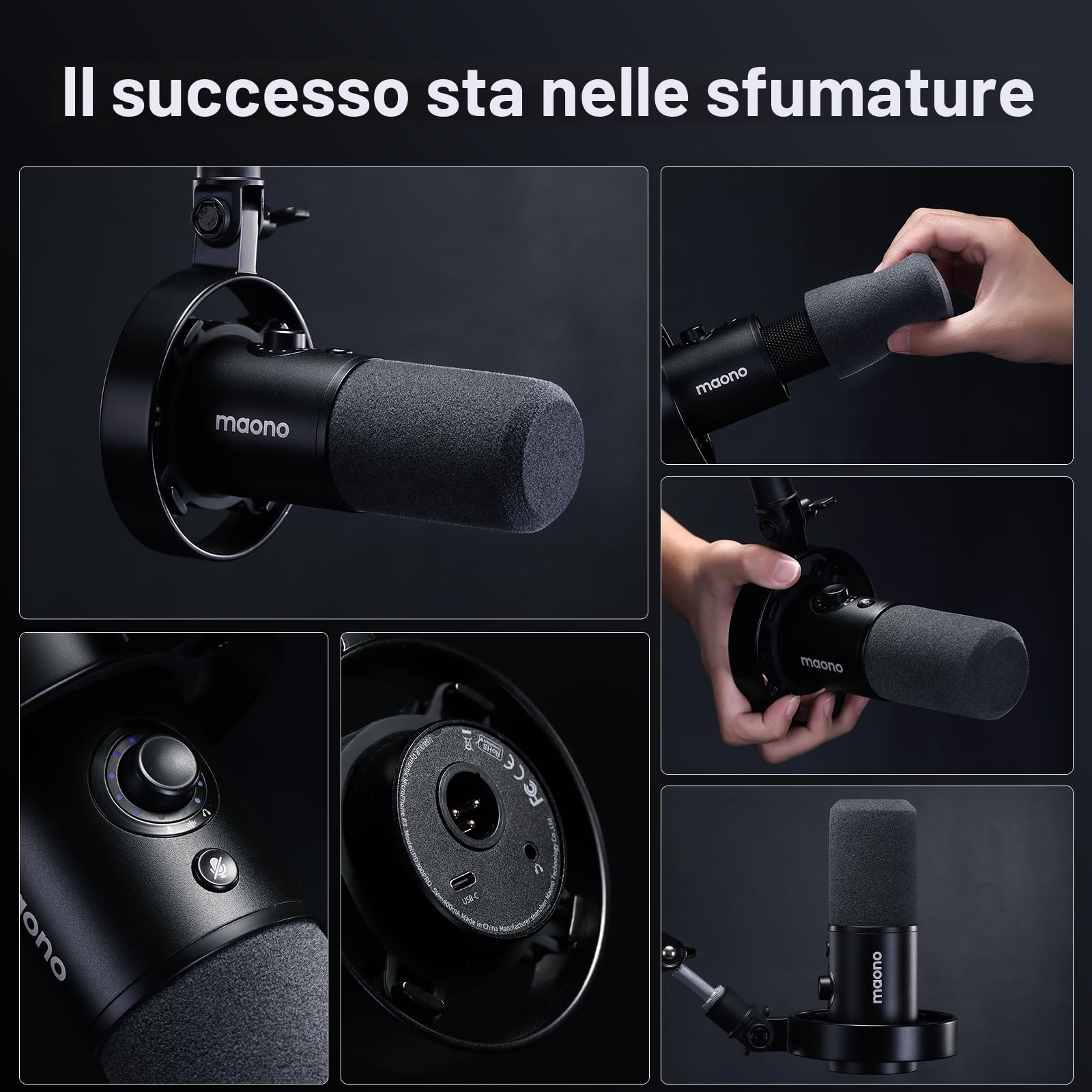 MAONO Microfono PD300X per podcast - Microfono da streaming con audio Hi-Fi 192 kHz/24 Bit, riduzione del rumore, software Link, connessione USB/XLR. Per podcast e registrazioni vocali.