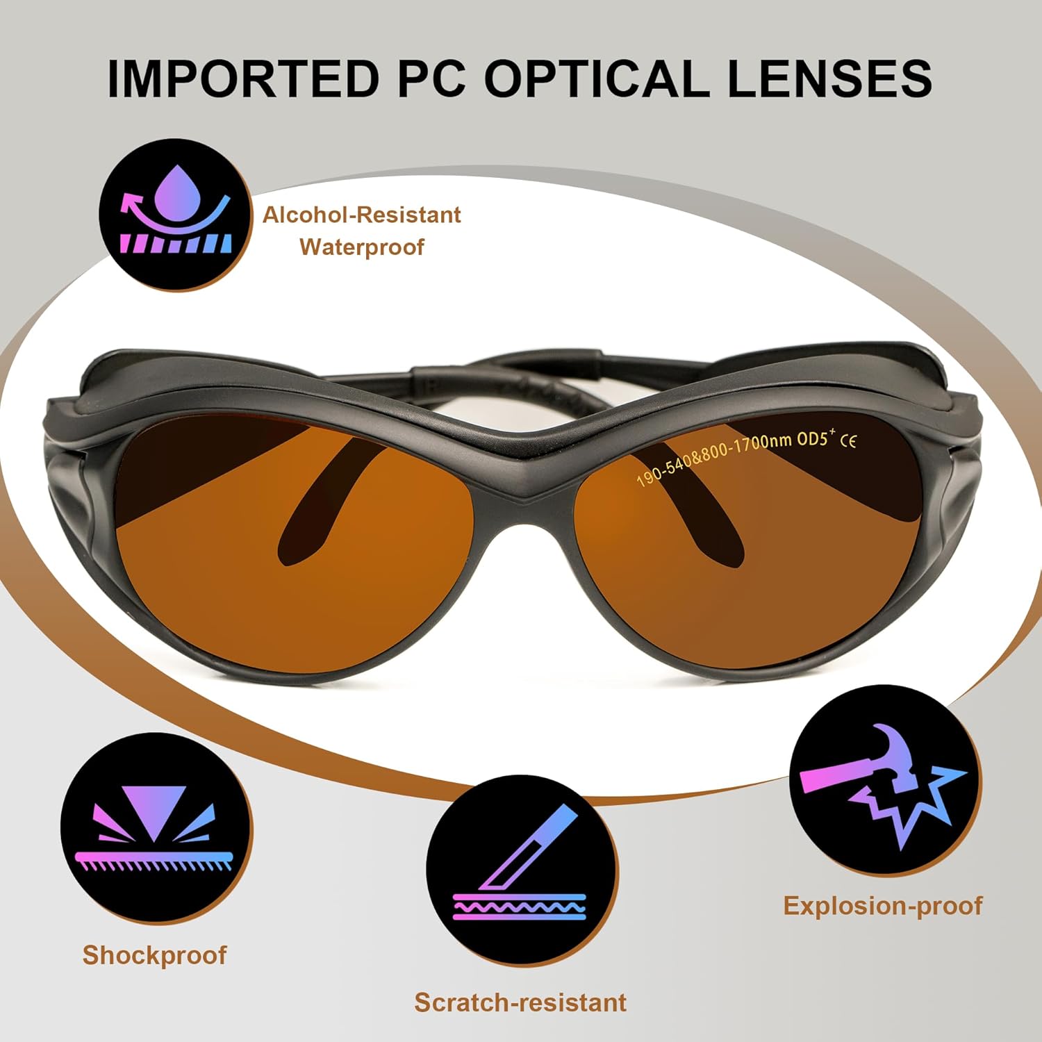 Laser Safety Glasses OD5+ 190-540nm & 800-1700nm - Yag, Blue, Green Laser and UV Light Eye Protection Laser Goggles for 405nm, 445nm, 450nm,532nm, 808nm, 980nm, 1064nm, 1080nm, MCWlaser - Image 4