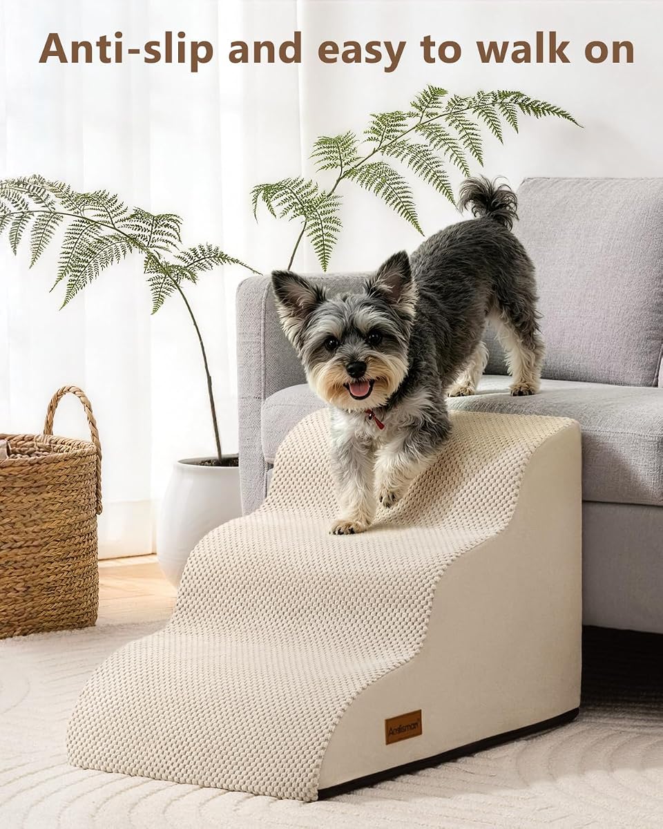 Aodisman Dog Stairs for Small Dogs,3 Step Dog Ramp for Couch,Non-Slip Steps Beige 3 image 1