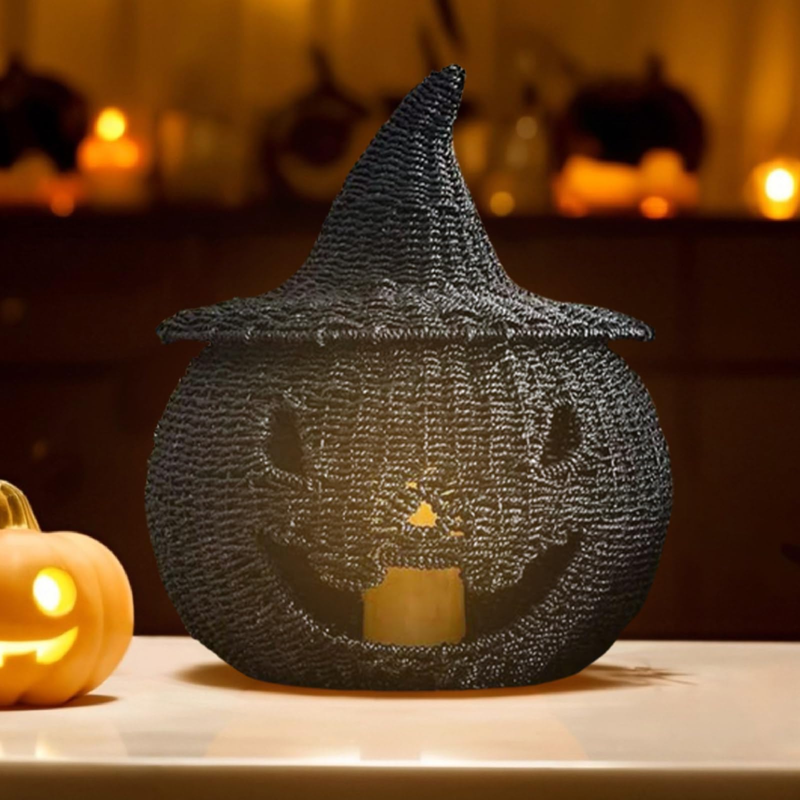 Corlidea A Happy Haunting Seagrass & Metal Pumpkin, Halloween Decorations, Jack-O-Lantern Basket Scary Pumpkin Decoration, Storage Ornaments For Office Fireplace Shelves Tables