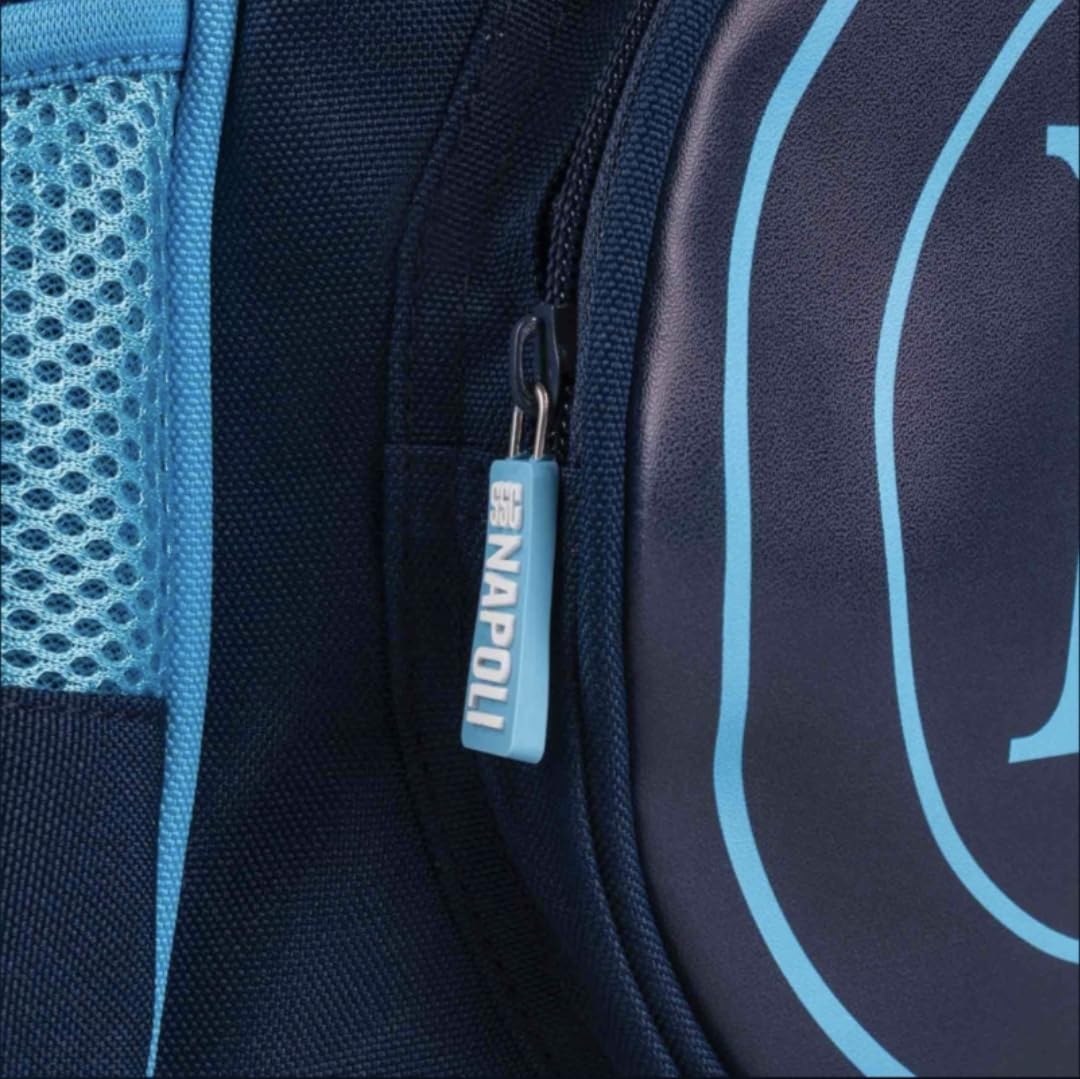 Colourbook - Zaino Asilo SSC Napoli, Spallacci Regolabili, Puller in Silicone, Dimensioni 25x17x10, Licenza Ufficiale, Tasca per Bottiglia, Azzurro
