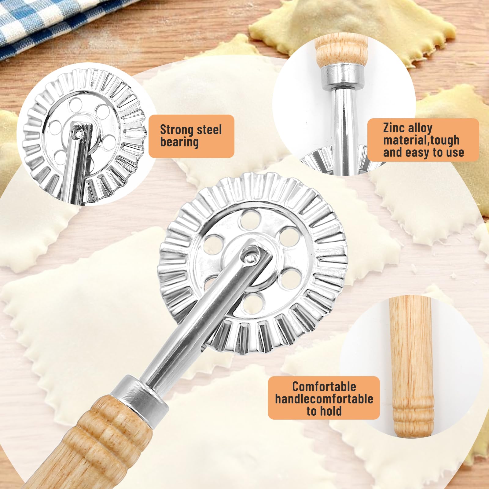 Rotella Tagliapasta In Acciaio Inox Con Manico In Legno, Ruota Di Taglio Ondulata Per Pasta, Pasticceria E Ravioli, 5 cm, Perfetta Per La Casa E La Cucina