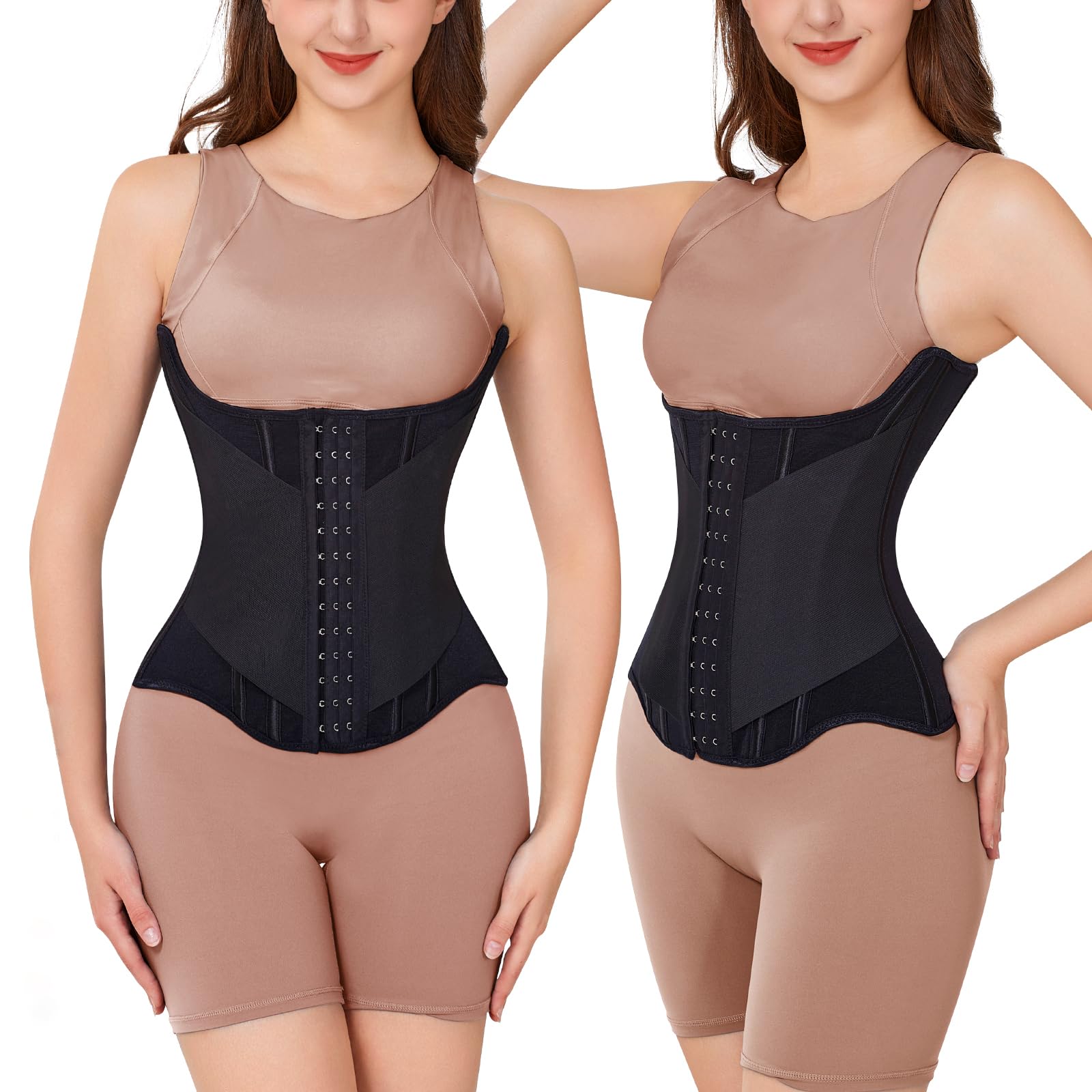 Yixinly Korset voor dames, buikweg, tailletrainer dames, fitness, tailletrainer, buikwegriem, U-vormige, zwart, XXL(79-86KG