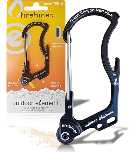 Miniatura 22 de OUTDOOR ELEMENT Firebiner Custom Engraved 6-in-1 Fire Starter Carabiner Multitool – Survival Gear EDC Keychain with Utility Blade, Bottle Opener, GT