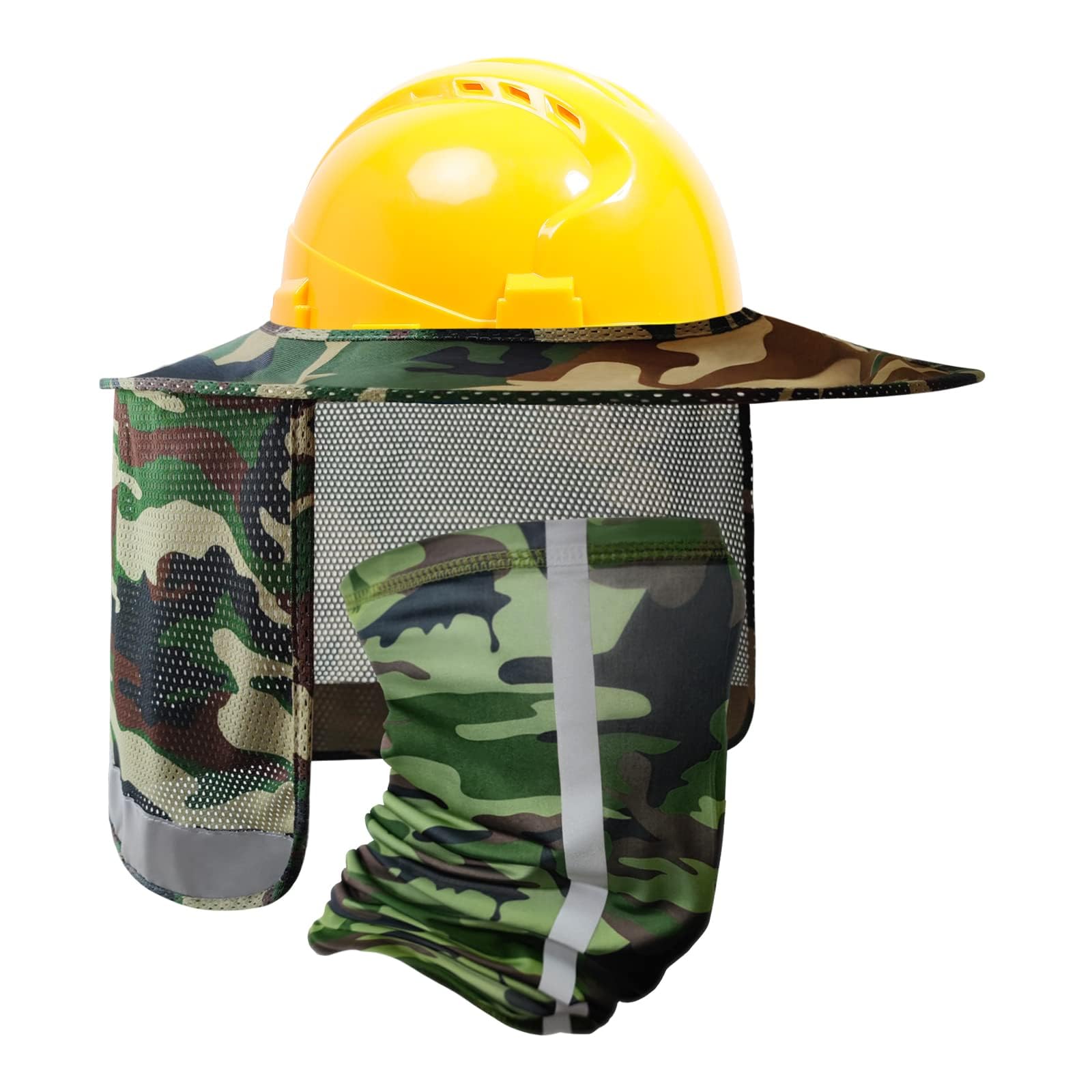 TCCFCCT Hard Hat Sun Shade - Full Brim Mesh Neck Shield, High Visibility Visor, Face Scarf, Accessories - 2 Packs, Camo (Hat Not Included)