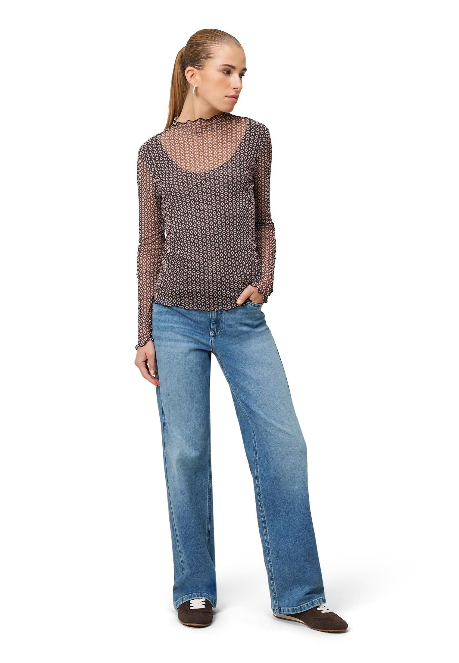 zero Damen Mesh-Shirt mit grafischem Print
