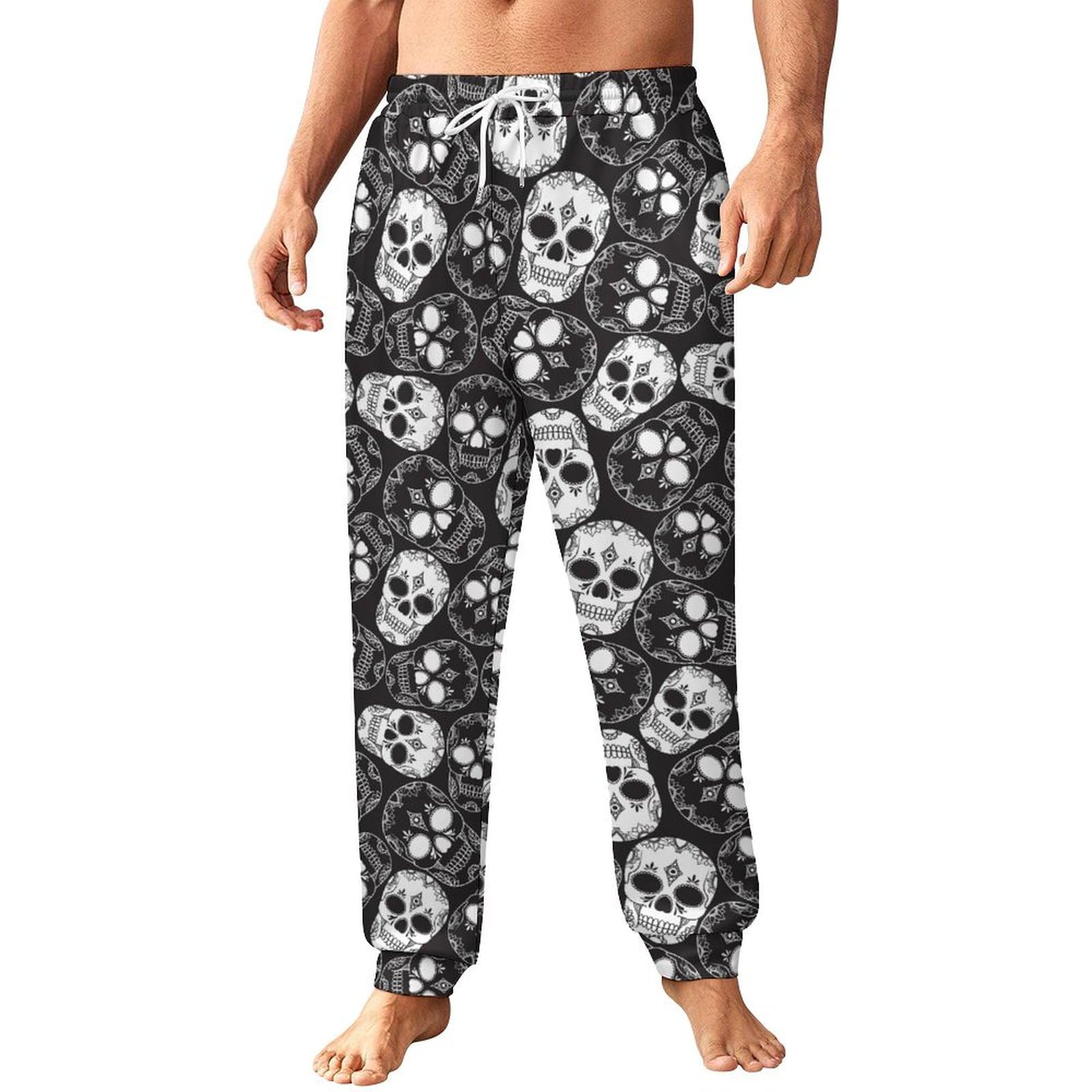 Lznjz Men's Black Complex Skull Sweatpants With Pockets, Joggers