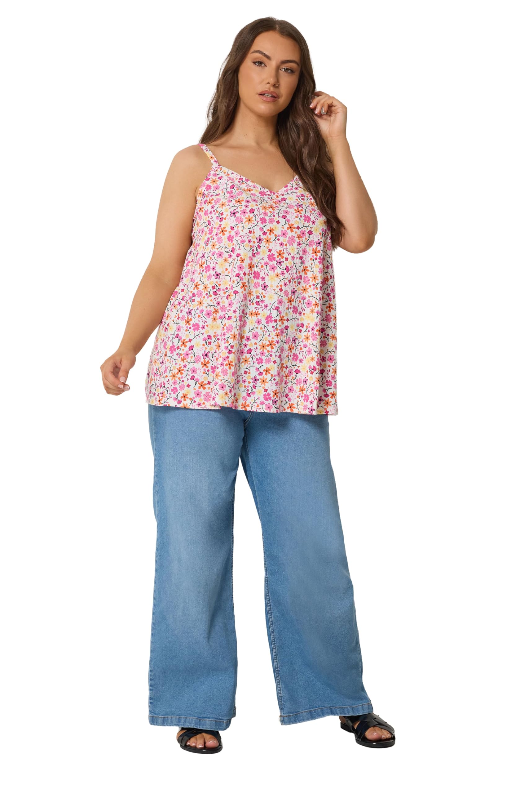 Yours Women's White Curve Floral Swing Vest Top - Plus Size Curve