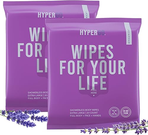 HyperGo Toallitas corporales XL para mujeres y hombres  Toallitas limpiadoras de cuerpo completo sin enjuague de 12 x 12 pulgadas, paquete de 2 a 20