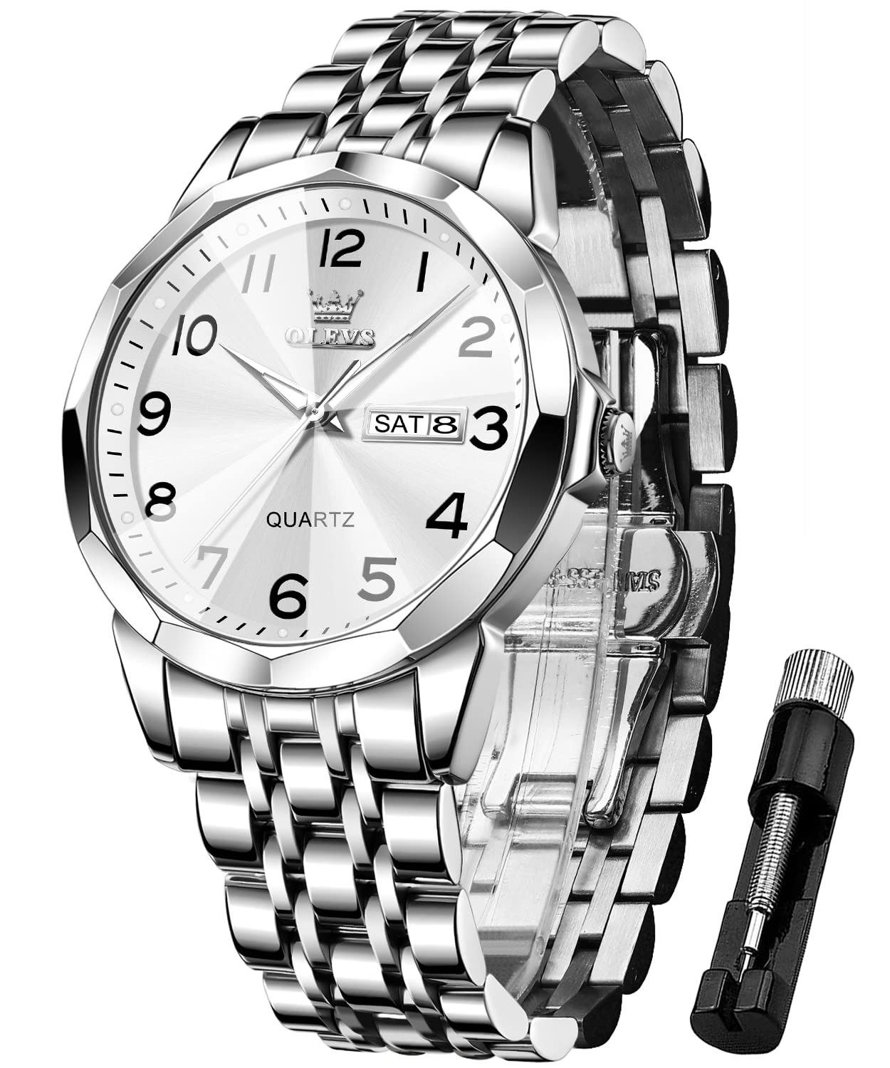 OLEVS Herrenuhren Business Kleid Luxus Armbanduhr Luminous Leicht zu lesen wasserdichte Edelstahluhr für Männer