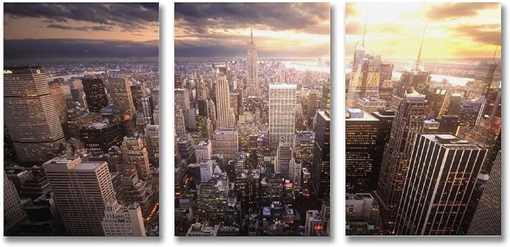 Amazon Co Jp Braksent 夕暮れ時の街の景色 3パネル アート 絵インテリア おしゃれ 油絵 ポスター イラスト キャンバスアート 壁 絵 寝室 装飾画 風景画 Hd写真 モダン的な部屋飾り 新築お祝いに最適 ホーム キッチン
