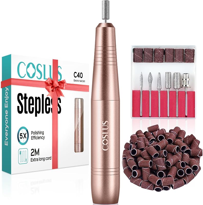 C40 Electric Nail Drill File Professional: for Acrylic Gel Dip Powder Nails Portable Nail Machine Kit Manicure Pedicure Tools Polishing Set with Nail Drill Bits Sanding Bands | Nail File Machine for Acrylic Gel Dip Powder Removal, Compact Manicure Tools, Beginner-friendly Polishing Set, Home, Golden