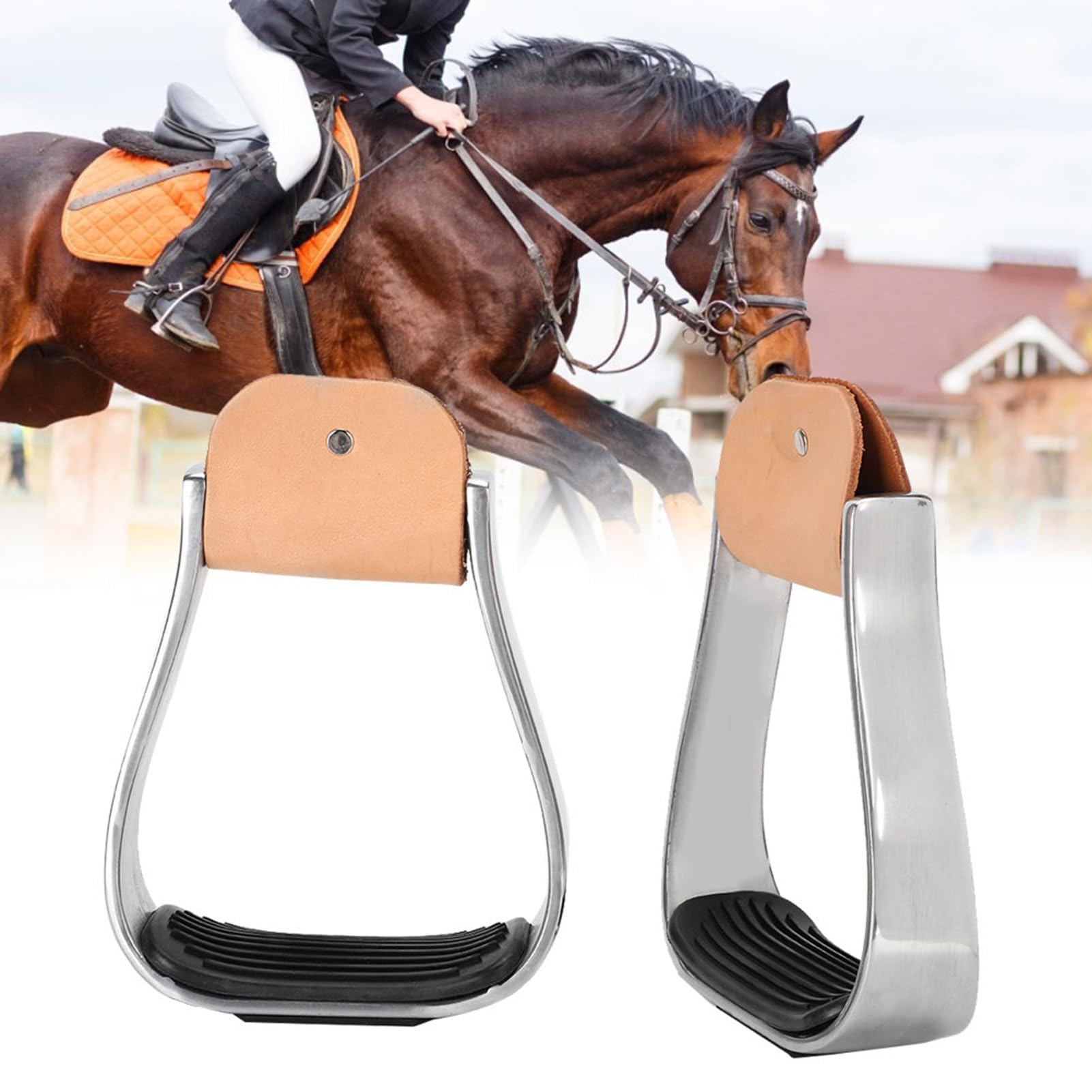 HERCHR 2 Paquetes de alojamiento de Caballos, estribos de Aluminio con Almohadilla con Almohadilla de Goma de tachada sobre Tachuelas de Seguridad de Seguridad sin Aliento