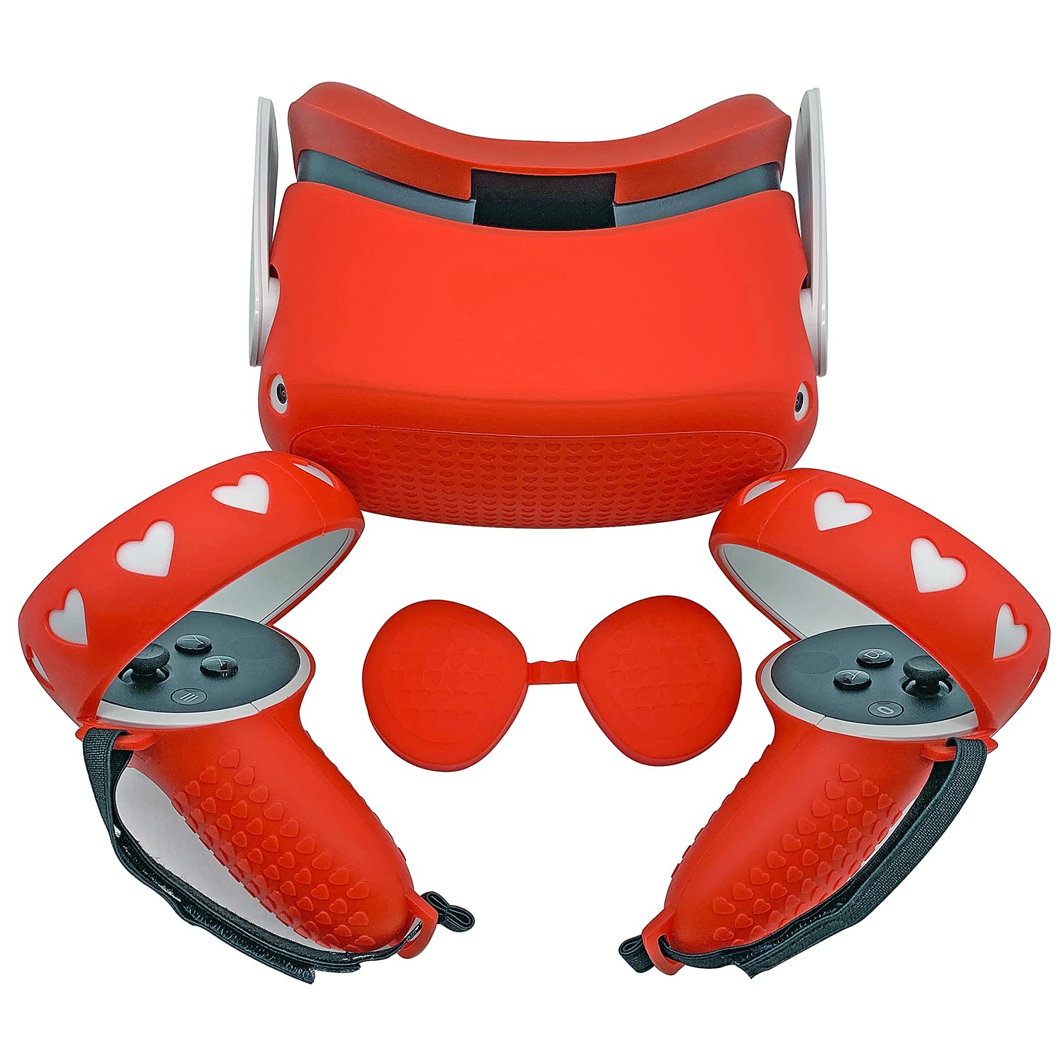 AreMe Silikonowy pokrowiec ochronny ze skóry zestaw akcesoriów do Meta/Oculus Quest 2, z przednią osłoną VR, osłona twarzy, osłona obiektywu ochronnego, pokrowiec na kontroler dotykowy (czerwony)