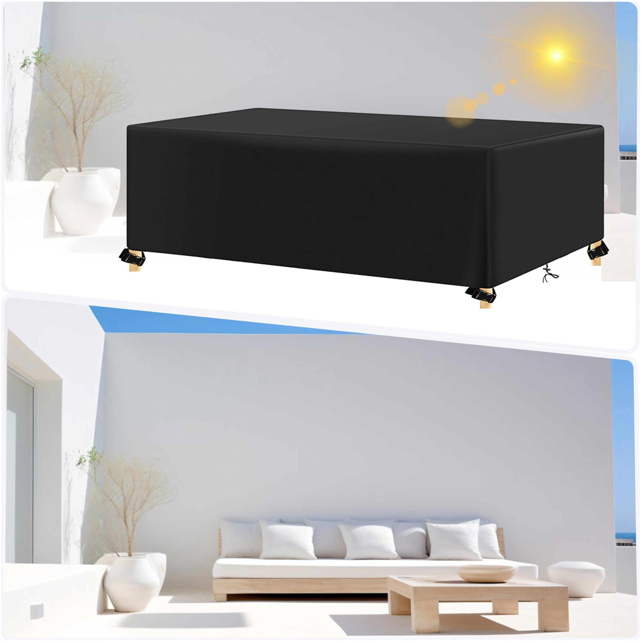 AUWUUA Housses Salon De Jardin Exterieur Imperméable 200x140x80cm/LxWxH 420D Oxford Bache De Protection Salon De Patio, Rectangulaire Couverture De Protection Meubles Pour Table Chaise, Noir