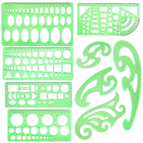 SIQUK 9 Pieces Drawings Templates French Curve Geometric Templates Measuring