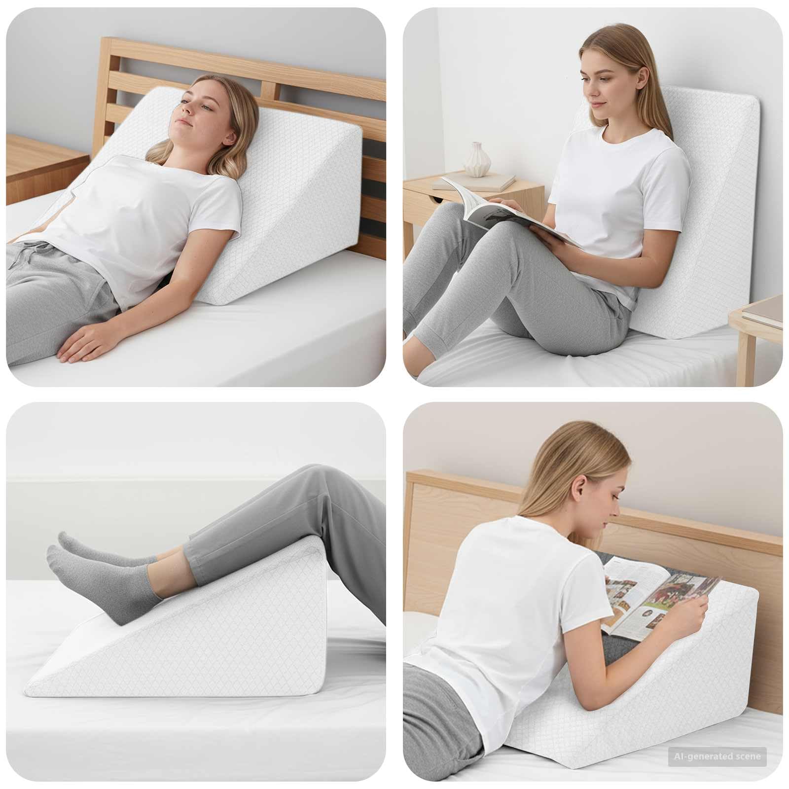Cojín genérico para las piernas blanco, 60 x 50 x 30 cm, forma de esquina con espuma de memoria y espuma de poliuretano, funda de poliéster lavable a máquina, soporte interior cómodo